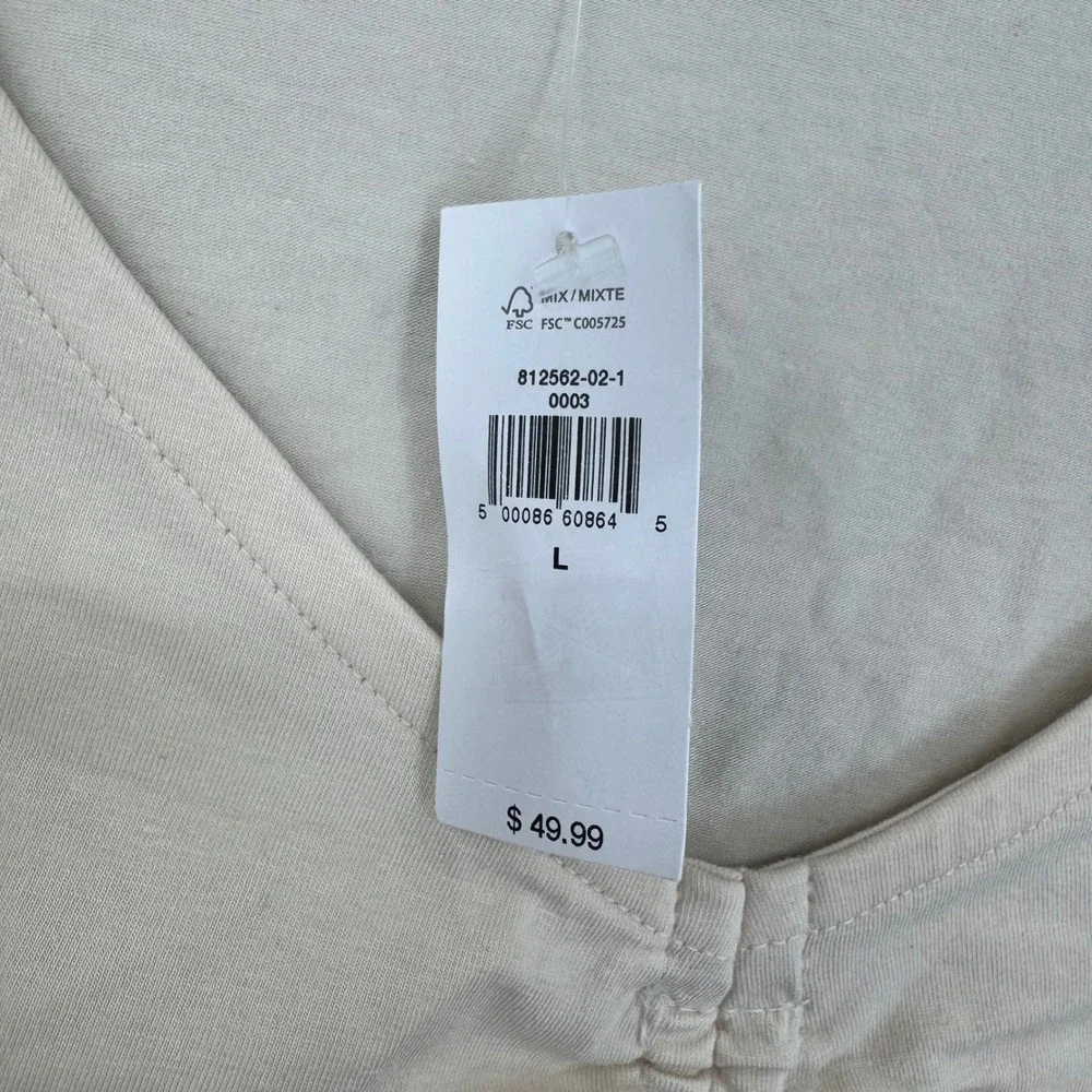 Banana Republic Ruched V-Neck Puff Sleeve Top Cream Beige 812562-02-1 L
